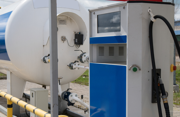 LPG gas station with white tank.